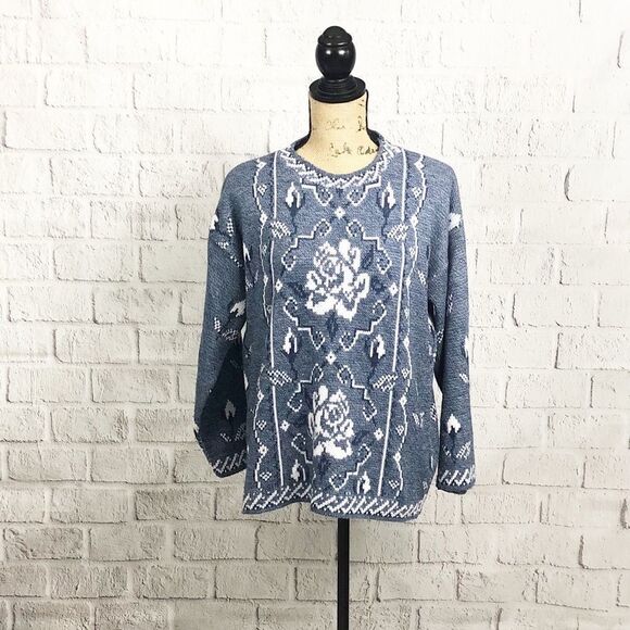 Vintage Blue Floral Sassoon Sweater - Picture 1 of 4